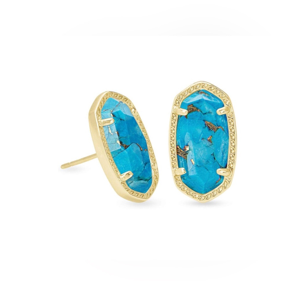 New never worn Kendra Scott Ellie Stud Earrings Gold & Bronze Veined Turquoise
